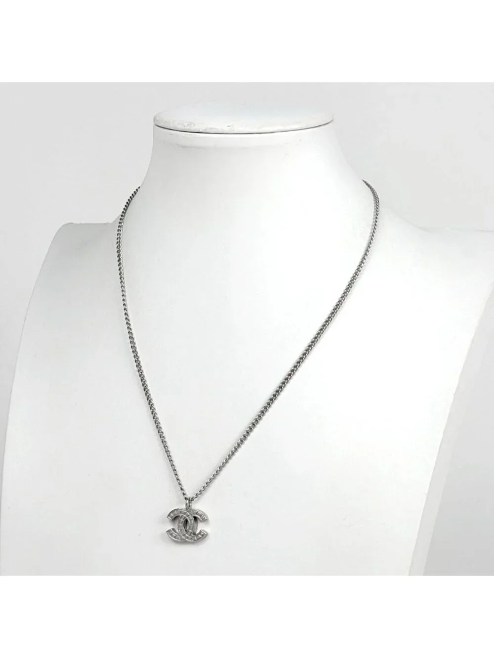 Chanel CC Logo Necklace Silver Plated